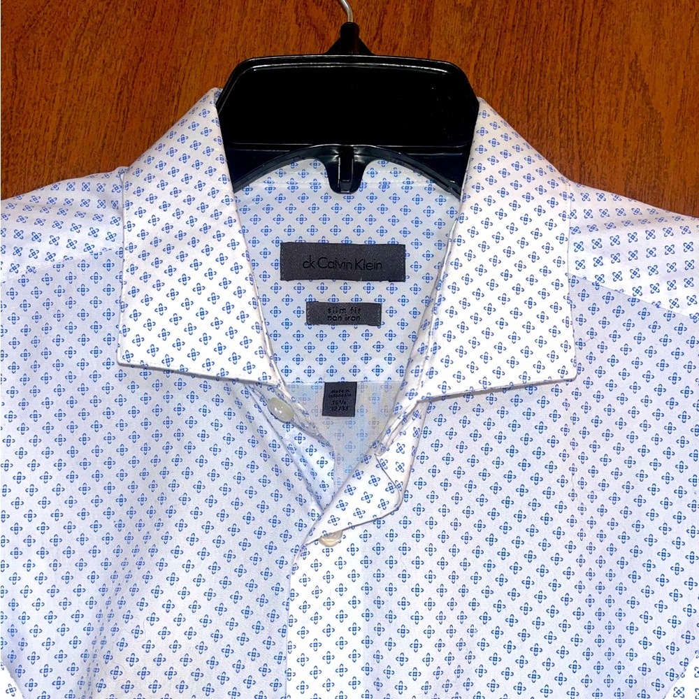 Calvin Klein Men Sz 16 1/2  32/33 Non Iron Performance Slim Fit Long Sleeve